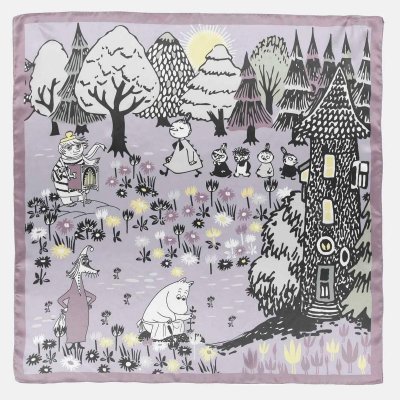 Hedvábný šátek Moomin Valley mauve 88x88