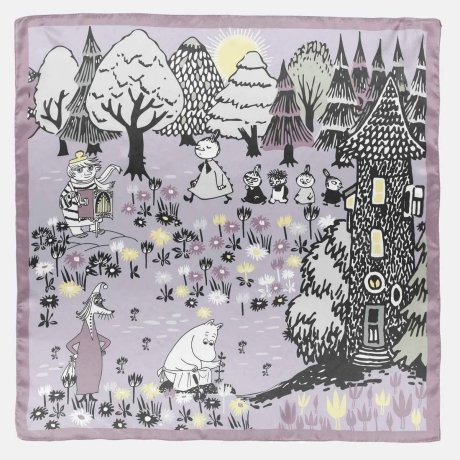Hedvábný šátek Moomin Valley mauve 88x88