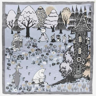 Hedvábný šátek Moomin Valley grey 88x88