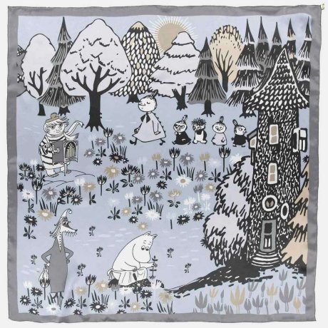 Hedvábný šátek Moomin Valley grey 88x88