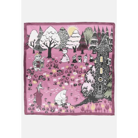 Hedvábný šátek Moomin Valley dark rose 88x88