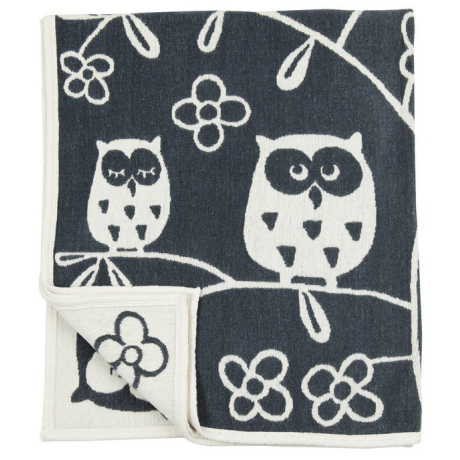 Cotton baby blanket chenille Tree owl grey