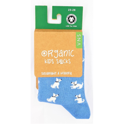 VNS Organic kids socks Small Dog blue