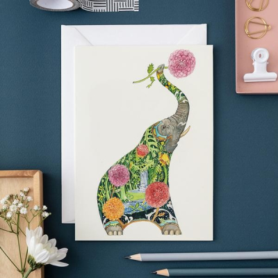 Autorská pohlednice Elephant with Flowers 12 x 17