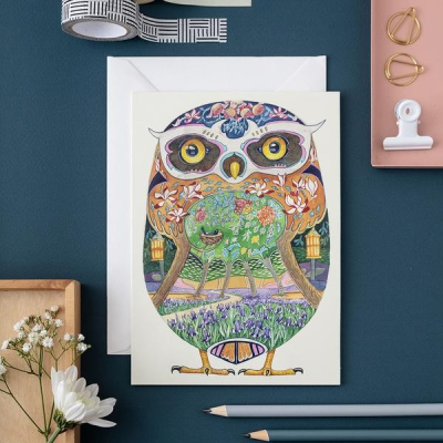 Autorská pohlednice Owl in the forest 12 x 17