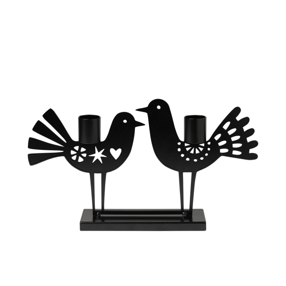 Candle holder Two birds black