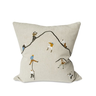 Cushion cover MOUNTAIN CLIMBERS embroidered natural 50x50