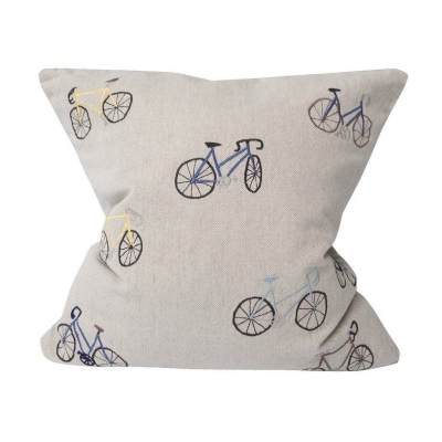 Cushion cover BICYCLES embroidered natural 50x50